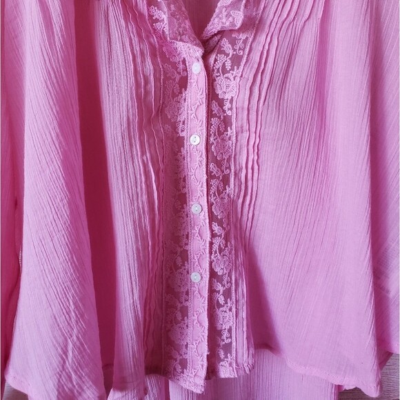 Free People 100% Cotton Clemence Buttondown Blouse Shirt Pink Size Medium - Picture 6 of 13